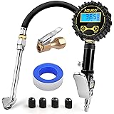 AZUNO Digital Tire Inflator with Pressure Gauge, 200 PSI, Heavy Duty Air Compressor Accessories, w/Rubber Hose Lock on Air Ch