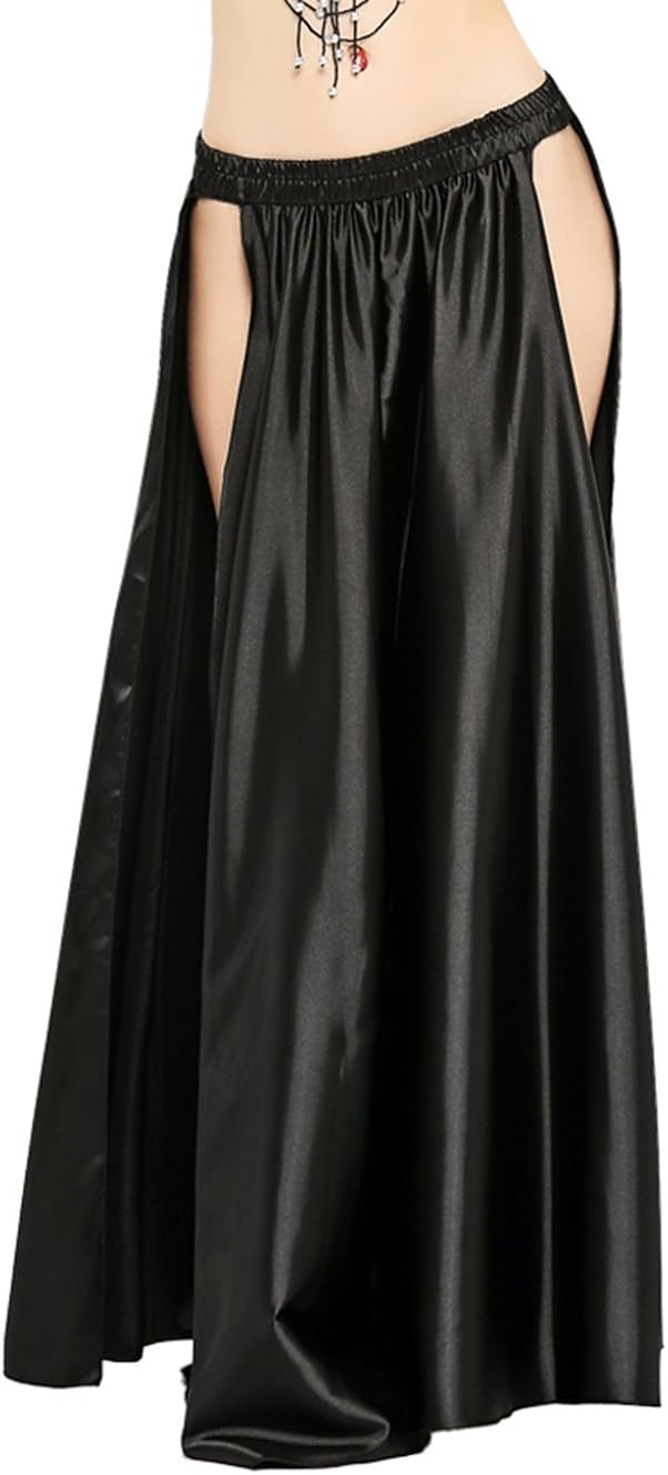 Dance Fairy Satin High Split Midi Skirt(no Belt),Black: Clothing