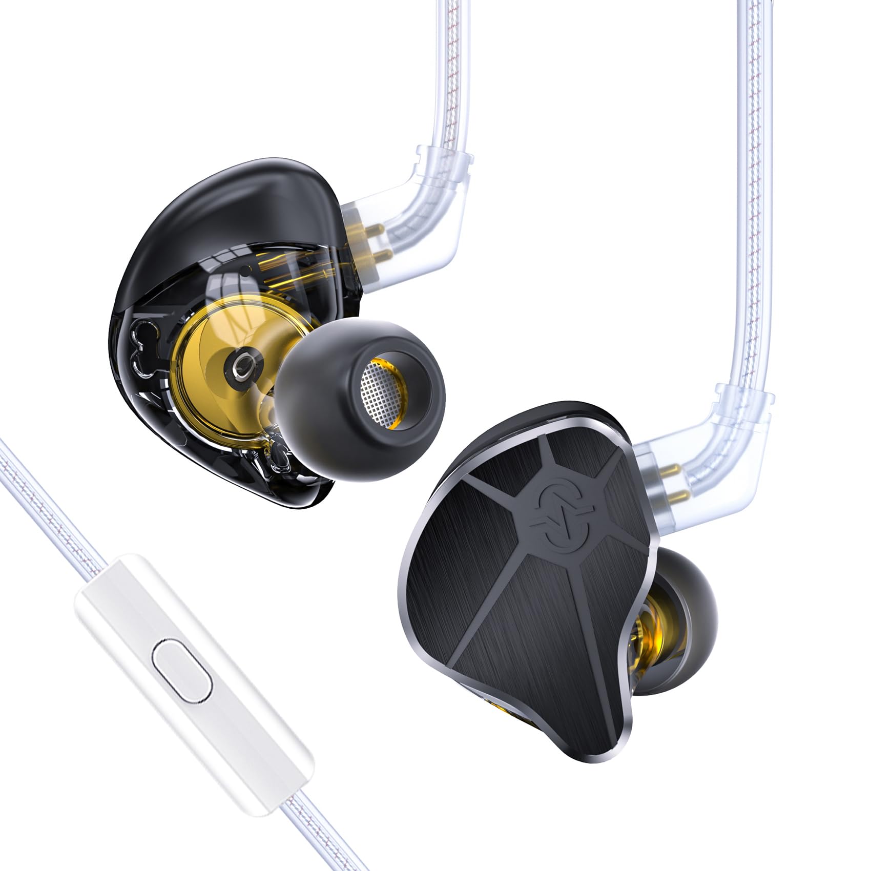 EZ EAR In Ear Monitor CCZ BC04 HiFi Earphones DD&BA Dynamic Driver Rich Details Wired In Ear Earphone IEM Deep Bass with 2PIN Detachable Cable for Phone PC Music Gaming (Black, Mic)