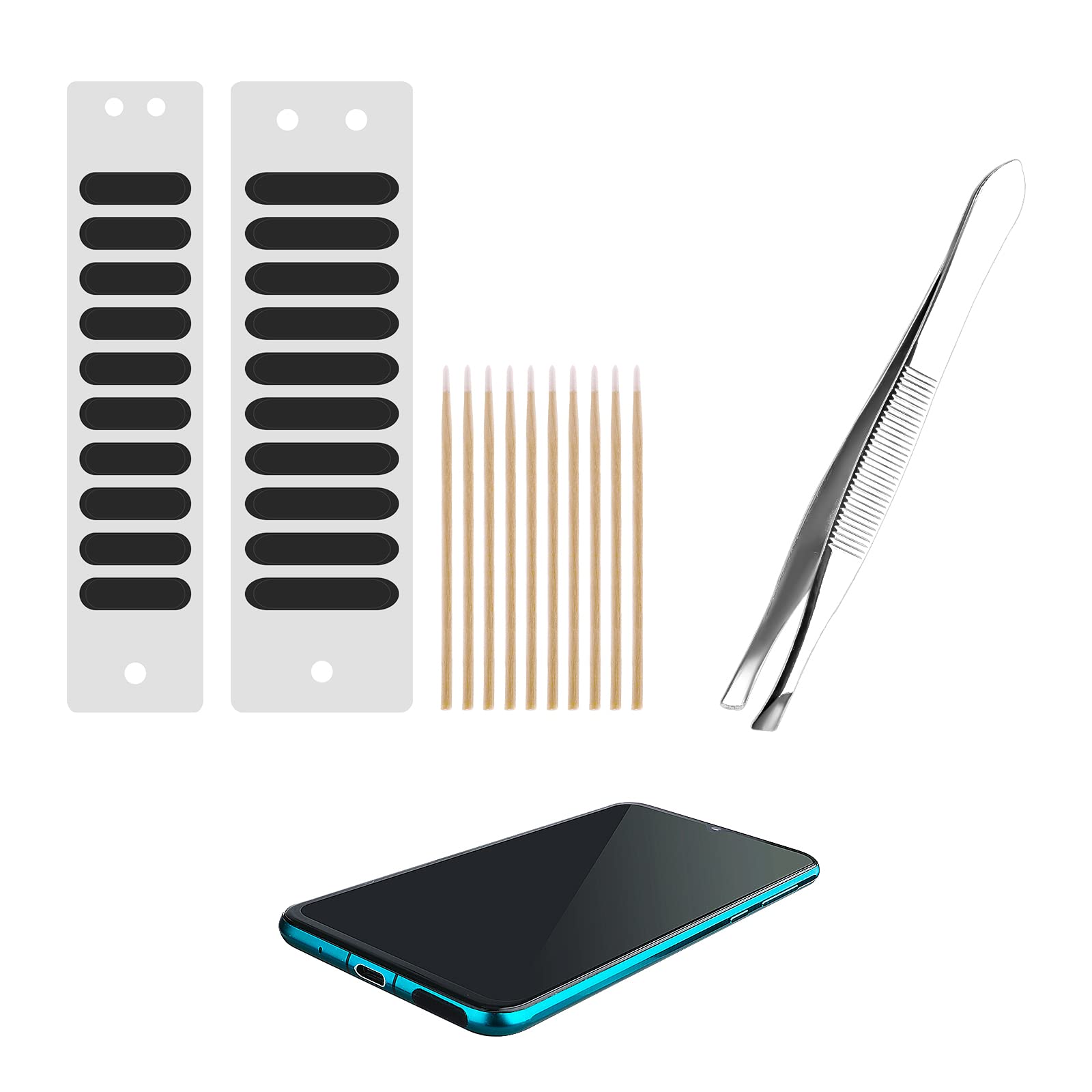 SAVITA Mobile Phone Dustproof Stickers, Mesh Speaker Sticker Anti-dust Net Speaker Sticker with Phone Cleaning Swabs and Tweezer Phone Loudspeaker Protector