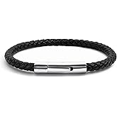 Elegatto Elagio Premium Braided Leather Bracelet for Men | Full-Grain Braided Leather with Sterling Silver Polished Stainless Steel Clasp | Men’s Designer Bracelets