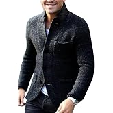 yoeasy Men's Blazer Collar Long Sleeve Button Knit Cardigan Casual Open Front Sweater with Pockets