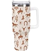 Qwalnely Western Tumbler 40 OZ Drinking Cup with Handle Flip Straw, Reusable Insulated Tumbler Mug Cup Stainless Steel, Western Gifts for Women & Men
