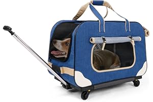 GJEASE Large Pet Rolling Carrier with Wheels for Up to 35 LBS(Upgrade Material-Sponge Filling),with Durable Handle and Flexible Wheels,Breathable and Collapsible Carrier for Small & Medium Pets