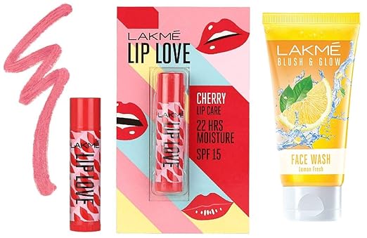 Lakme Lip Love Chapstick Cherry, 4.5 g & Lakme Blush and Glow Lemon Fresh Facewash, 100g