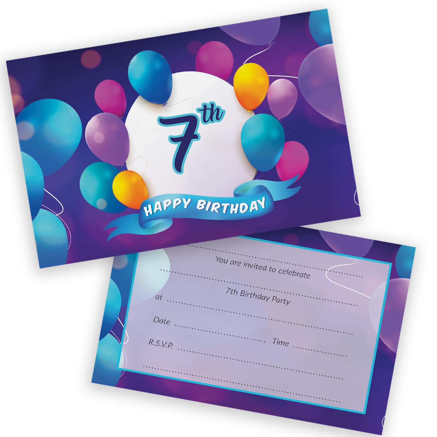 7th Birthday Party Invitations Kids - Happy Balloons 20 Pack - Childrens Birthday Invitations for Boys/Girls A6 Bday Party Invites Invitation Cards with Folding Envelopes