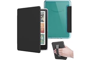 HOICHOE Case for All-New 7" Kindle Paperwhite 12th Gen 2024 and Kindle Colorsoft Signature Edition, Light PU Leather Cover and Transparent Hard Back Shell with Hand Strap, Auto Sleep/Wake, Noble Black