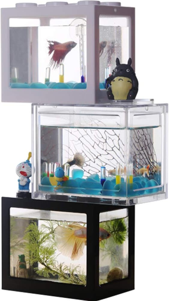 PLAFUETO Building Block Fish Tank Desktop Micro-Landscape Plastic Fish Tank for Betta Goldfish、Tortoise、Jellyfish and Other Small Fishes Ideal for Office Living Room Coffee Table Desk Decoration