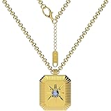 APPOOR Birthstone Necklace For Women Girl 18K Gold Plated Stainless Steel Lucky Stone Square Pendant (June/Moonstone)