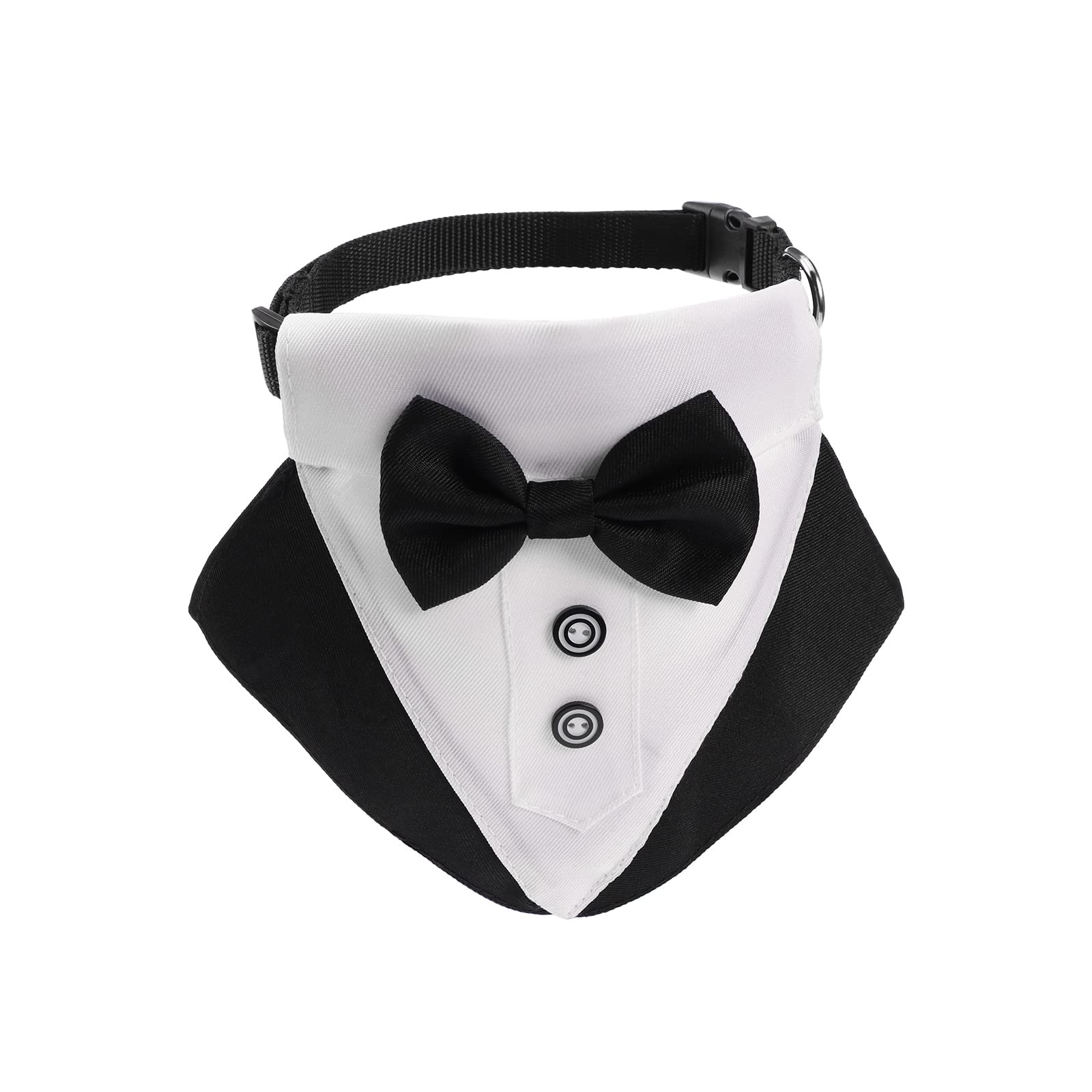eMagTech Dog Formal Tuxedo Bandana Dog Collar with Bow Tie and Neck Tie D Ring Adjustable Tie Knot Neckerchief for Medium Large Dogs Pets M Size