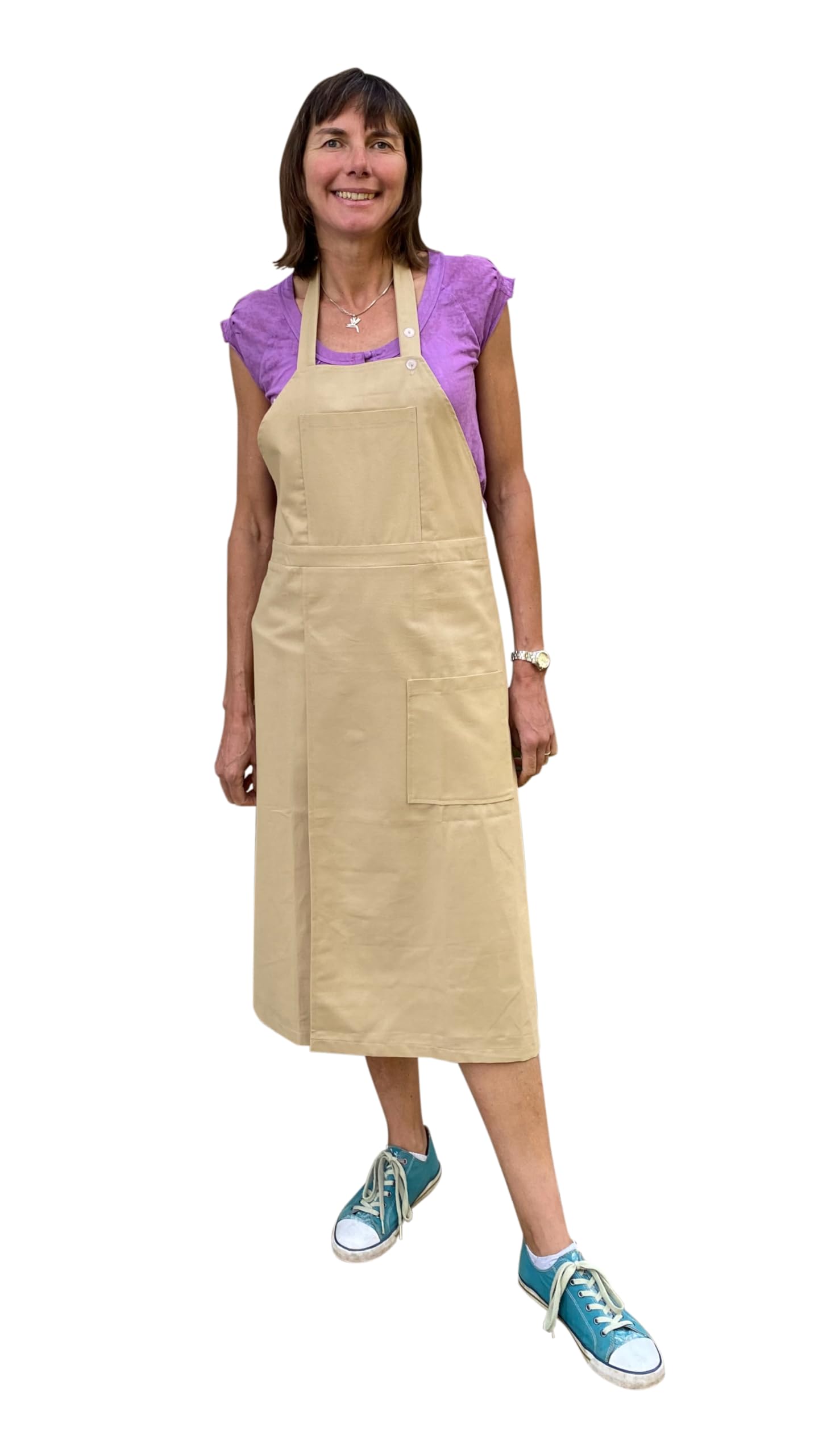 Potters Warehouse Pottery Apron Split Leg with an Adjustable neck strap and 2 pockets 8 Cotton Colours (Beige)