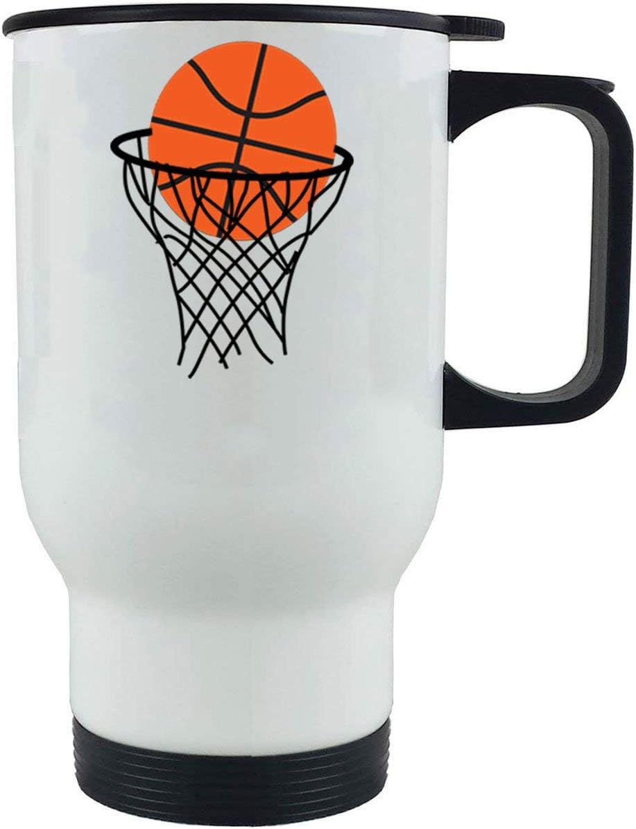 Personalized Custom 14 Oz Basketball Hoop with Ball White Stainless