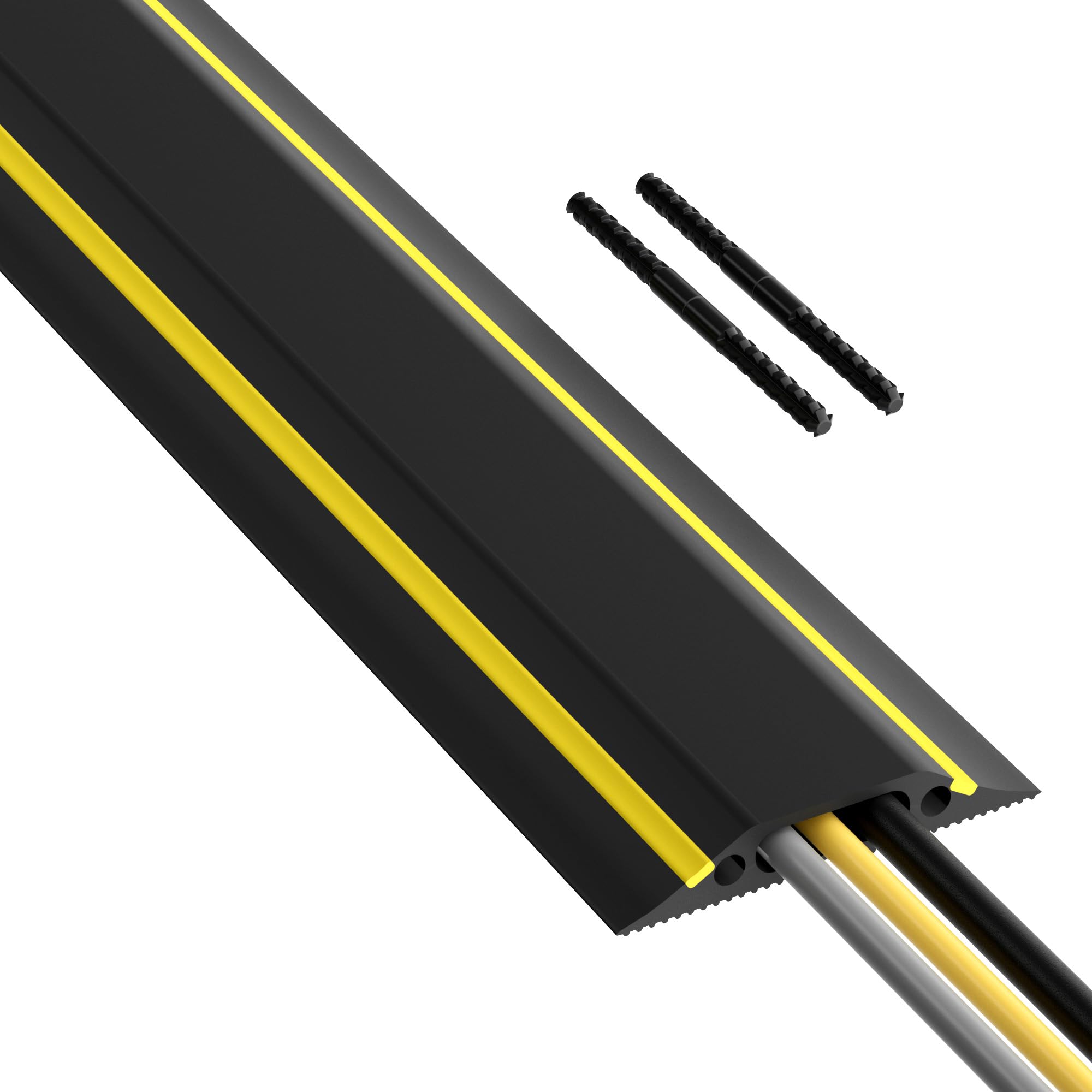 D-Line 1.8m Floor Cable Protector, Linkable, Cover Trailing Cables, Prevent, Trips and Falls, Ribbed Non-Slip Base - 30mm (W) x 10mm (H) Cable Cavity - 1.8m Length - Black/Yellow
