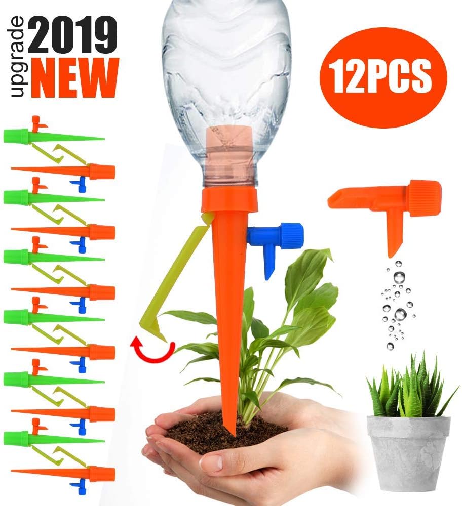 Jisener Plant Self Watering Spikes,Universal Self Watering Devices with Slow Release Control Valve Switch Plant Spikes System Suitable for All Bottle, Automatic Vacation Drip Irrigation Watering
