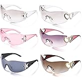 JATEBI 6 Pairs Y2k Sunglasses for Women Men Shield Wrap Around Fashion Sunglasses 2000S Oversized Frameless Sun Glasses