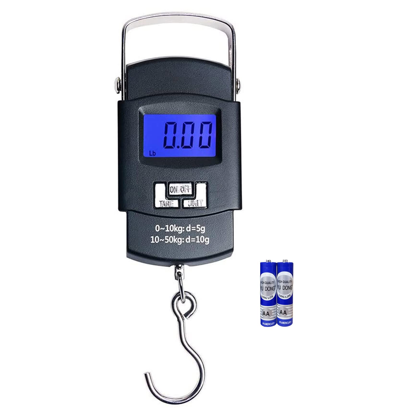 EasyULT 50 kg Digital Luggage Scale, Electronic Balance Digital Fishing Hanging Hook Scale, with LCD Display, with Tare/Data Hold Function, 2 AAA Batteries Included(Black)