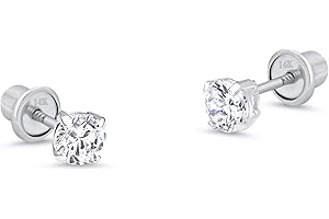 LOVEARING 14k White Gold 2-6mm Basket Round Solitaire Cubic Zirconia Children Screw Back Baby Girls Earrings
