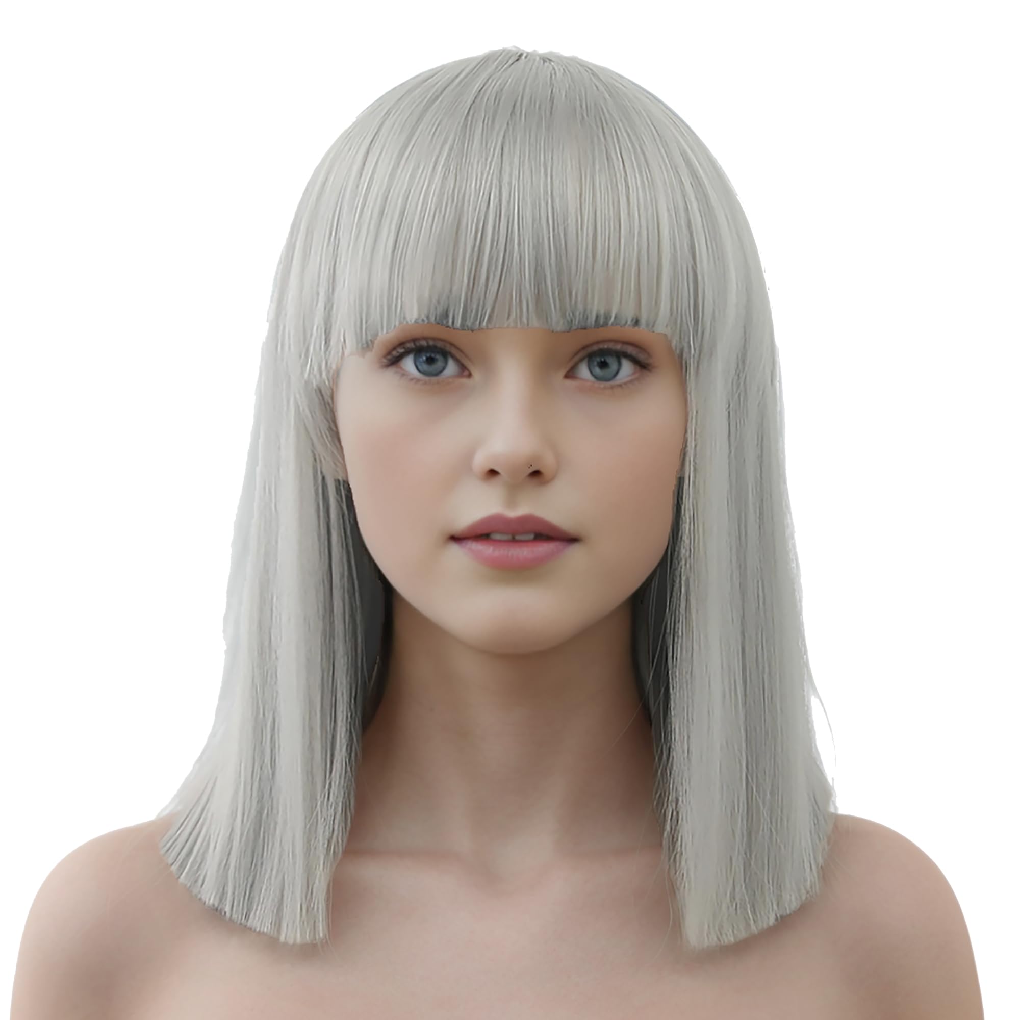 IMISSU Short Natural Cut Hair Cosplay Wig with Straight Bangs Halloween Costume Party Wigs for Women (Gray)
