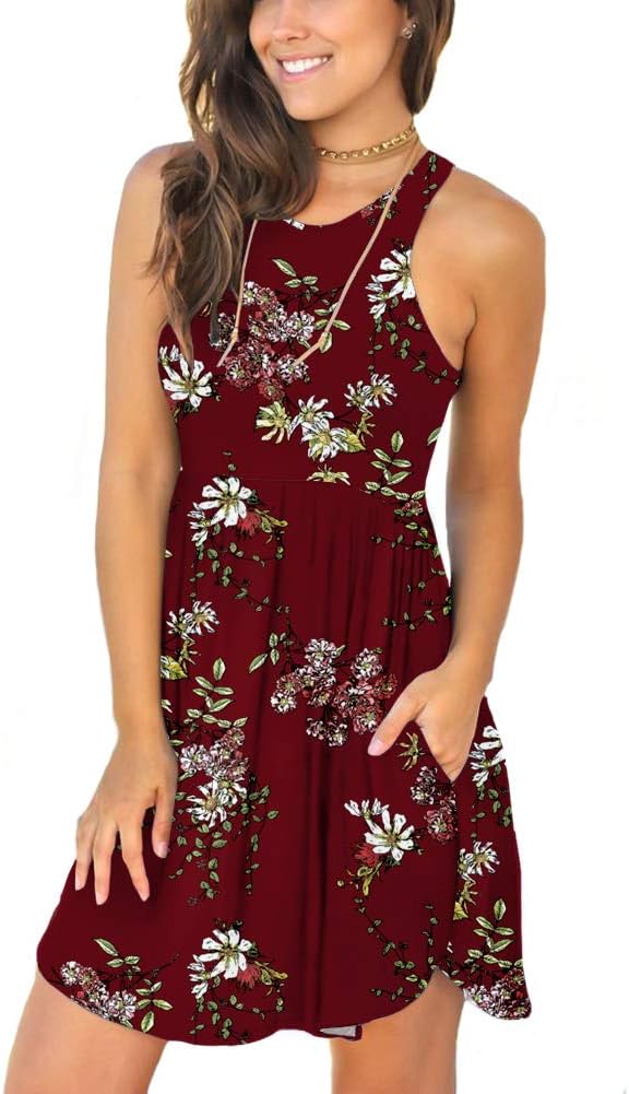Women's Casual Short Dresses Cover up Stretchy Sun Dress Sleeveless Swing Dresses with Pockets