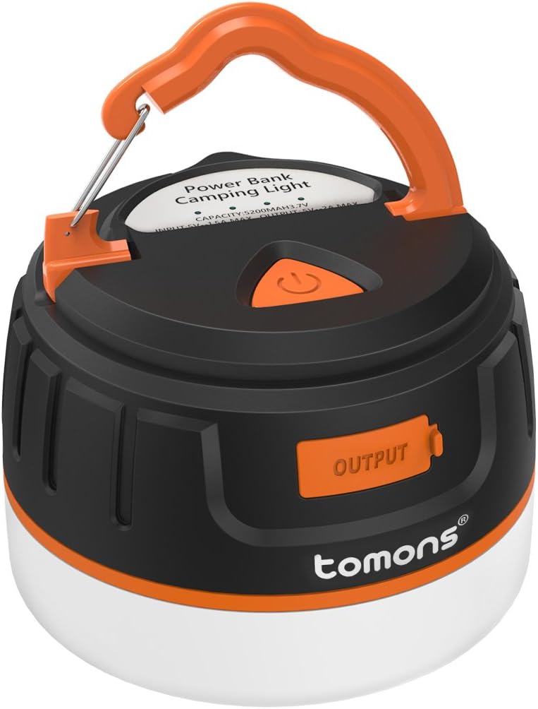 Tomons 196lm Ultra Bright LED Camping Lantern, IP65 Waterproof Outdoor Lights with Rechargable 5200mAh Battery for Camping, Hiking, Fishing, Outdoor Adventures and Emergencies - Orange