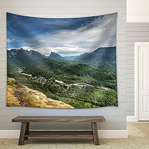 Landscape with Mountains Under Blue Sky - Fabric Wall Tapestry Home Decor - 51x60 inches