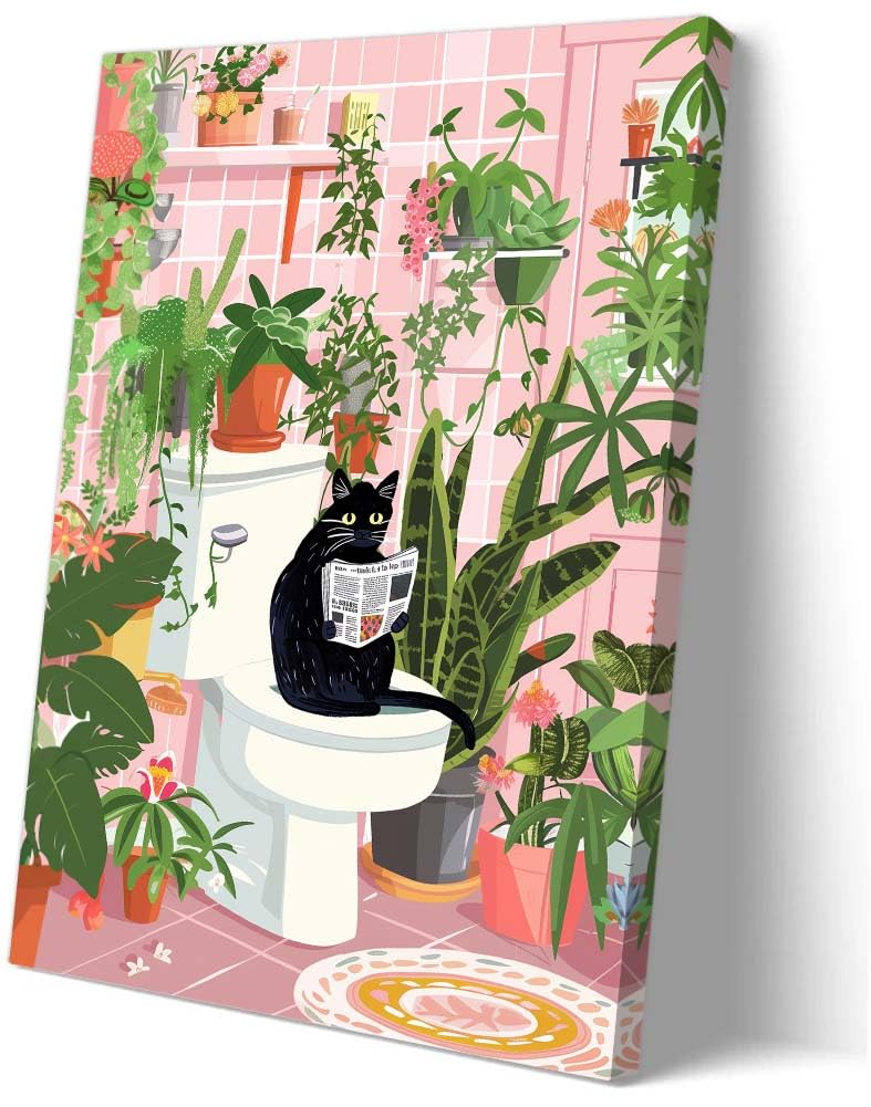Sboobily Black Cat Wall Art Animal Poster Modern Funny Bathroom Wall ...