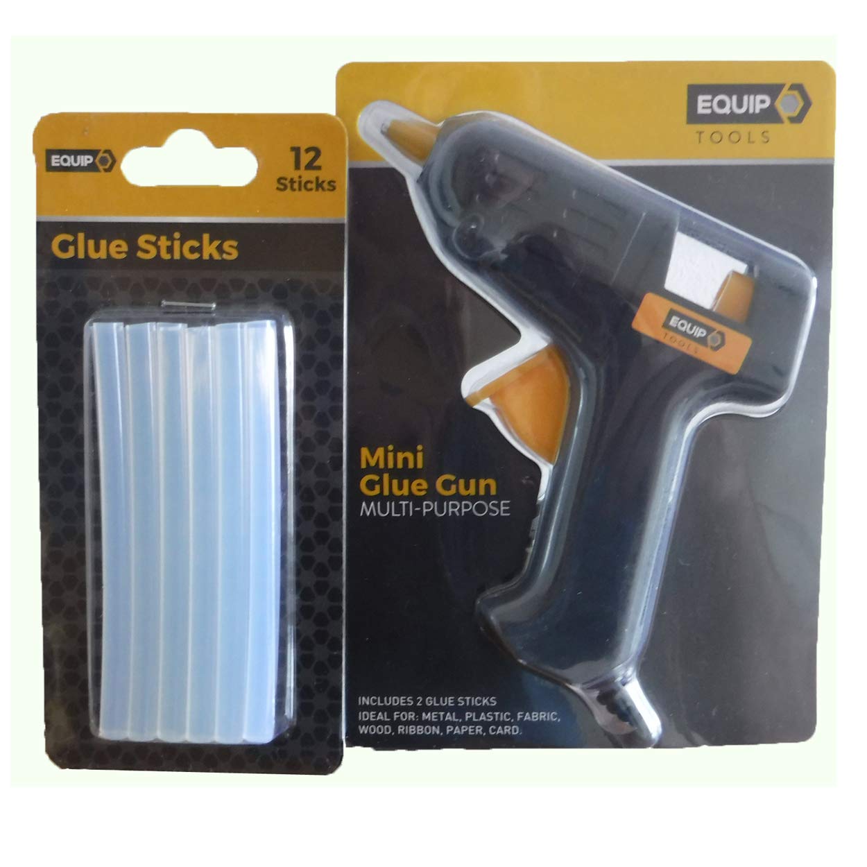 TJM Mini Glue Gun (Including 2 Glue Sticks) + Packet of 12 Glue Sticks - Multi Purpose, Black, Trigger Style