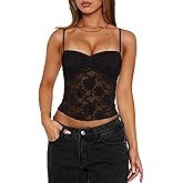 Women Lace Tank Top Mesh See Through Backless Cami Y2k Going Out Top