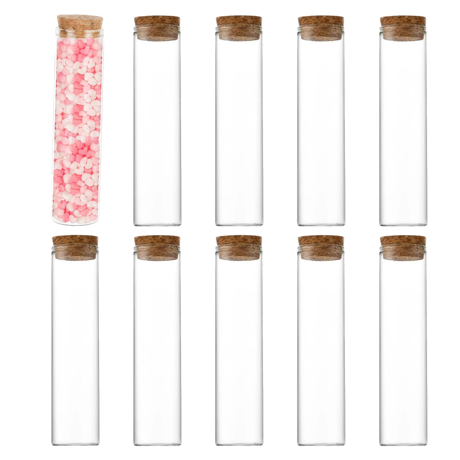 10PCS 60ml/2oz Glass Test Tube Bottles Jars Container Small Glass Bottles With Cork Laboratory Sample Storage Tube Transparent Tubes for Flower Plants Candy DIY Decoration