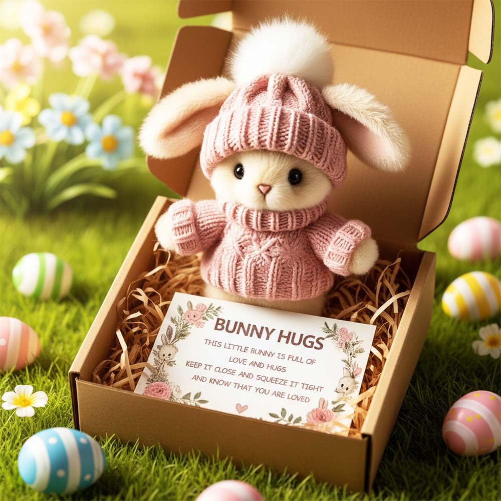 BNGXR Mini Bunny Easter, Easter Basket Stuffers, Emotional Motivational Bunny Decor for Women Men, Bunny Decor (Pink-3)