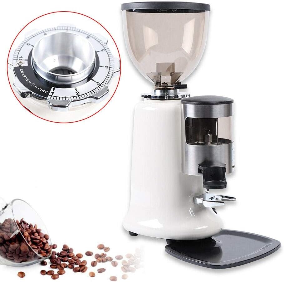 Accurate Grinding 350W Burr Coffee Grinder Round Hopper Aluminum Body,Super White (White)