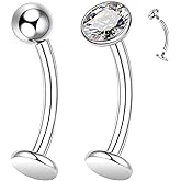 FLOGWE 2Pcs 14G G23 Titanium Belly Button Rings for Women - Floating Piercing Jewelry With Flat Back, Curved Barbell, Internally Threaded