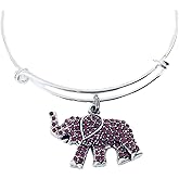 Lucky Pink Crystal Elephant Charm Bracelet Silver Adjustable Bangle Protection Strength Inspirational Gift
