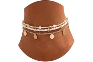 Qceasiy Shell Ankle Bracelet Set for Women, Gold Boho Bead Adjustable Anklet, Hawaiian Beach Seashell Pearl Heart Starfish Co