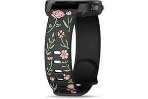 Huadea 22mm Rose Floral Silicone Band Compatible with Garmin Venu 3 45mm/Venu 2/Vivoactive 4/Venu 4 45mm, Soft Cute Engraved 