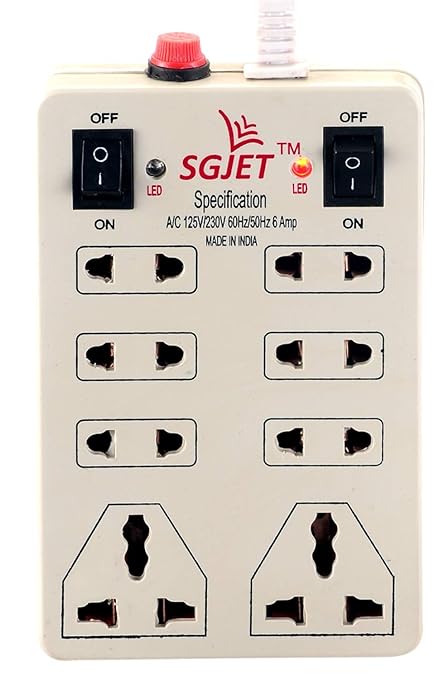 SGJET 8 Socket 2 Switches Extension Cord Mini Strip