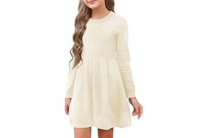 Fommykin Girls Sweater Dress Kids Crew Neck Long Sleeve Cute Fall Winter Kintted Dresses for 4-14Years