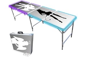 PARTYPONG 8-Foot Folding Beer Pong Table w/LED Lights - Good n Bad Edition