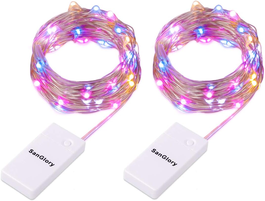 SanGlory 2 Pack 30 Led String Fairy Lights USB Rechargeable Waterproof String Firefly Light 9.8 ft 4 Modes Silver Wire Christmas Lights Battery Operated Colourful for Wedding Home Bedroom Party Deco