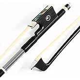 Carbon Fiber Violin Bow Half 1/2 Size VINGOBOW 100V Advanced Level 62cm Parisian Eyes Ebony Frog Real Mongolian White Horse Hair Warm Clear Tone Straight Smooth Screw Great Flexibility