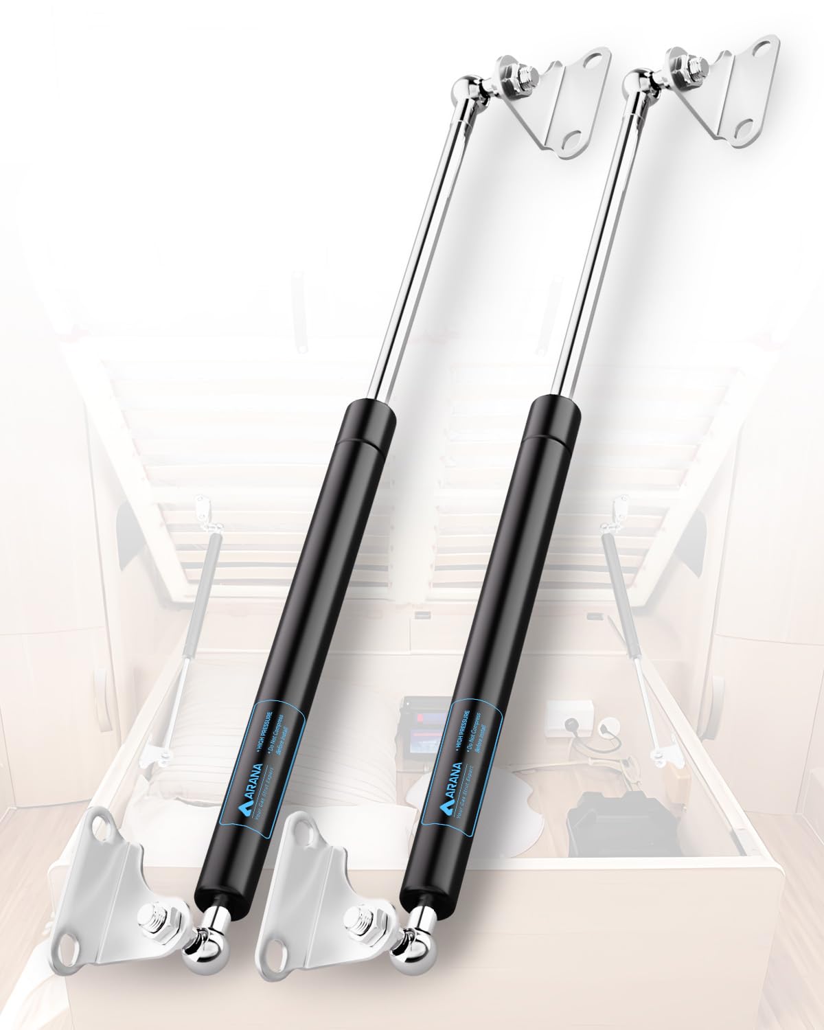 Photo 1 of ARANA Gas Struts 17 inch 100LB Gas Shocks Spring, 17" 445N Gas Props Lift Support with Mounting Bracket for Heavy Duty Lid RV Bed Boat Hatch Trap Door Box Lid Trash Bin(fit 80-110 Lb), 2 PCS