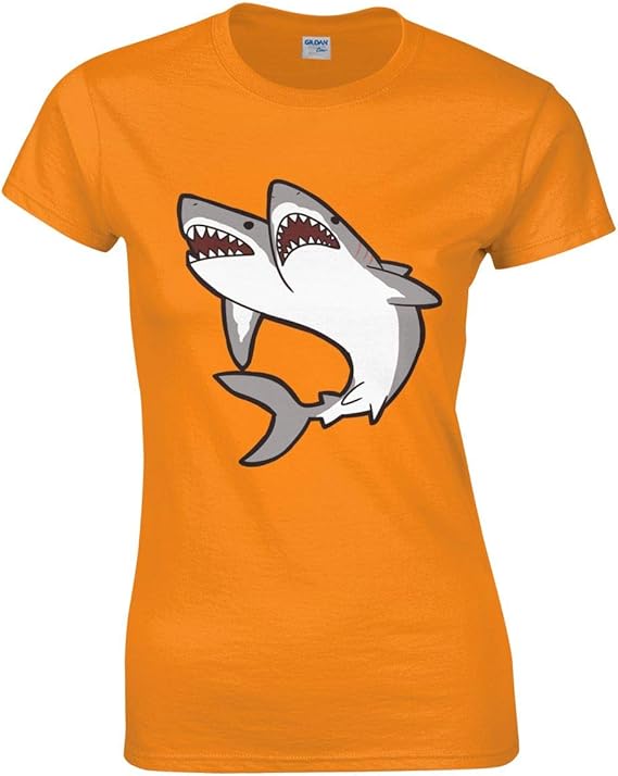 Amazon Co Jp 二頭のサメ Tシャツ レディース 半袖 Tシャツ ラウンドネック カットソー おしゃれ プリント 夏 人気 カジュアル ゆるい コットン Tシャツ 服 ファッション小物
