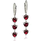 Sterling Silver Genuine and Created Gemstone Heart 3-Stone Dangle Earrings