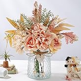 JARELING Silk Rose Flowers in Vase, Artificial Flowers Arrangement with Glass Vase Faux Hydrangea Rose for Decoration Table Centerpiece (Hydrangea Rose Pink)