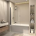 CKB 35" W x 55" H Bathtub Shower Door. 1/4" Easy Clean Tempered Glass Frameless Tub Door. 180° Rotatable Bi-Folding Shower Doors with Matte Black, Reversible