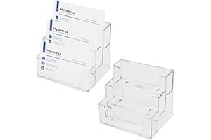 Hyuetrsa 2 Pcs 3 Pockets Acrylic Business Card Holder, 3 Tiers Plastic Card Display Stand, Transparent Desktop Card Holder, D