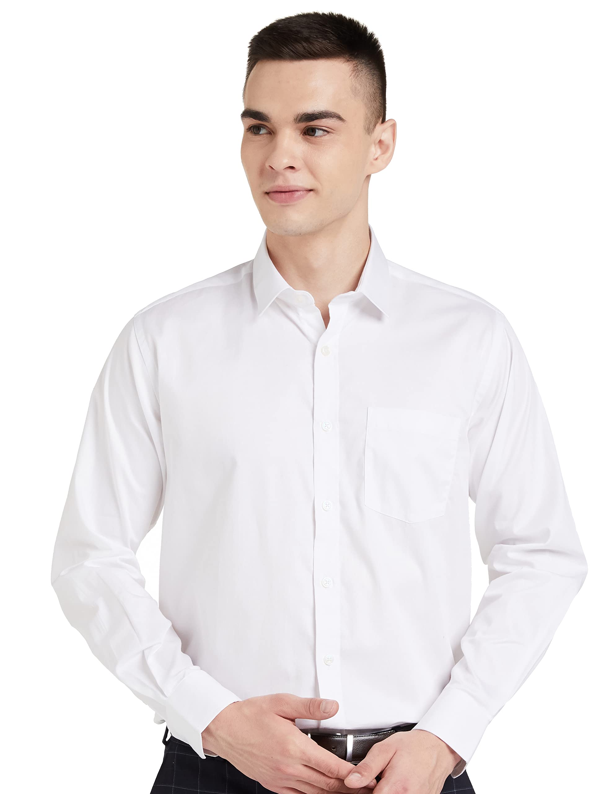 Amazon Brand - Symbol Men's Solid Cotton Formal Shirt | Plain | Full Sleeve - Regular Fit (Available in Plus Size) (SS20-SYM-FS-01_EPP-1A_White_50)