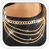 BODIY Rhinestone Waist Chains Gold Chain Belt Sparkly Crystal Belly Chains Chunky Body Chain Jewelry for Women