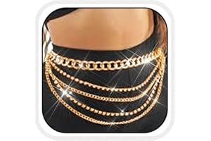Bodiy Multilayer Waist Chain Belt Cuban Crystal Sparkly Belly Chains Rave Body Jewelry Accessories for Women and Girls