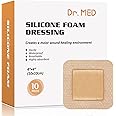Dr. Med Silicone Foam Dressing with Gentle Adhesive Border 4"x4", 10 Individual Pack, Painless Removal High Absorbency Bed Sore Wound Bandage, for Pressure Sore, Diabetic Ulcer, Leg Ulcer and Burns
